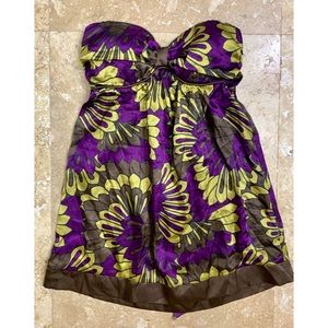 Brown Purple Gold Tie Babydoll Dress Medium